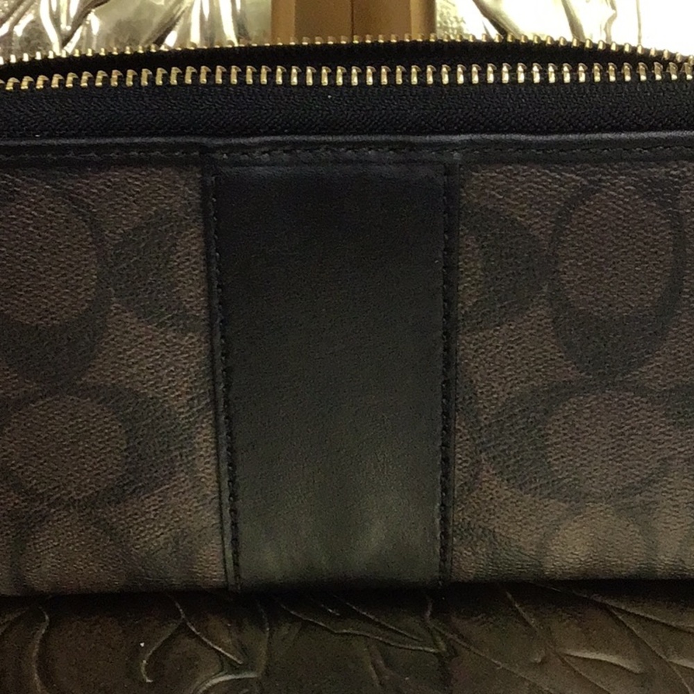 COACH BLACK/BROWN COACH ACCORDION ZIP WALLET IN SIGNATURE CANVAS - Picture 10 of 11
